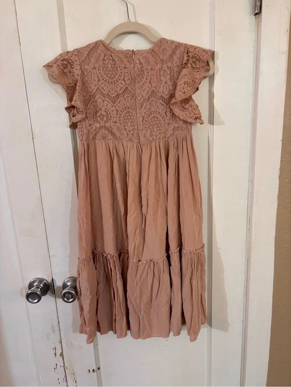 Girls' Dusty Rose Lace Bodice Ruffle Dress by